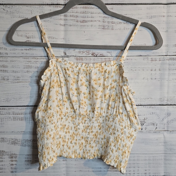 American Eagle Floral Smocked Crop Top - White and Yellow Womans Size Small - Picture 2 of 6